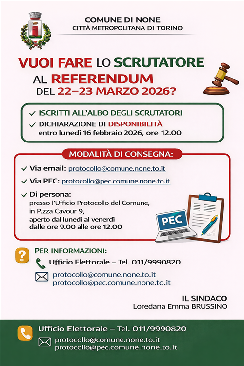 Disponibilità a svolgere il ruolo di scrutatore per le prossime consultazioni referendarie.