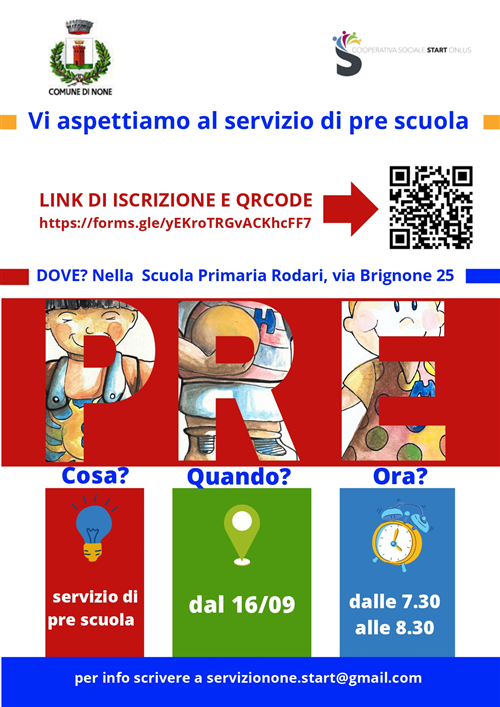 Avvio del pre-scuola alla Rodari - dal 16 settembre al 20 dicembre 2024